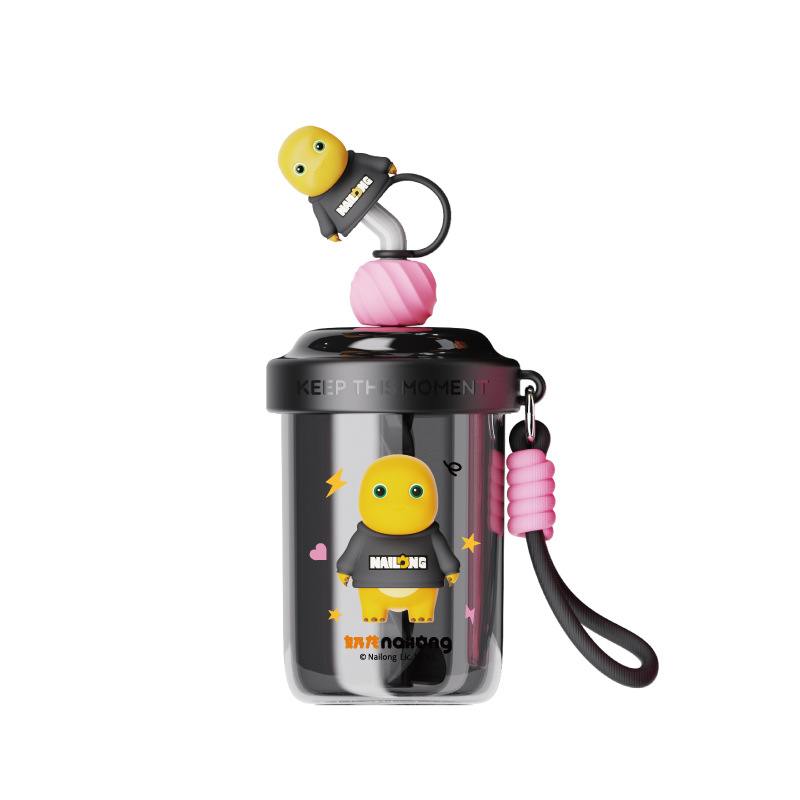 Círculos animados IP dragón de leche copartígrafo taza de agua Mik taza de mezcla de plástico portátil lindos niños estudiantes taza de paja