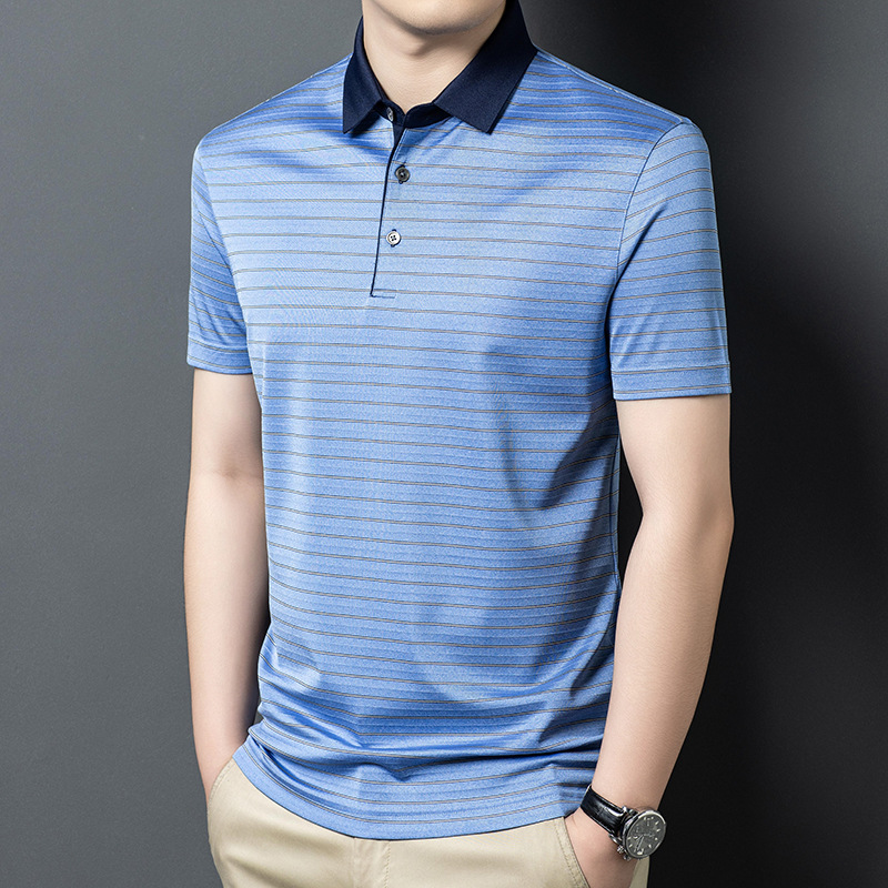 Áo polo nam tay ngắn tơ tằm 100% cổ bẻ trơn màu công sở — Bầu trời xanh JS1601077-9