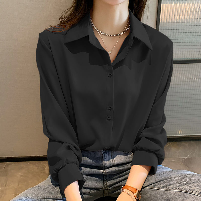 雪纺衬衫女早秋2025显瘦时尚设计感小众上衣宽松叠穿白衬衣打底衫|undefined
