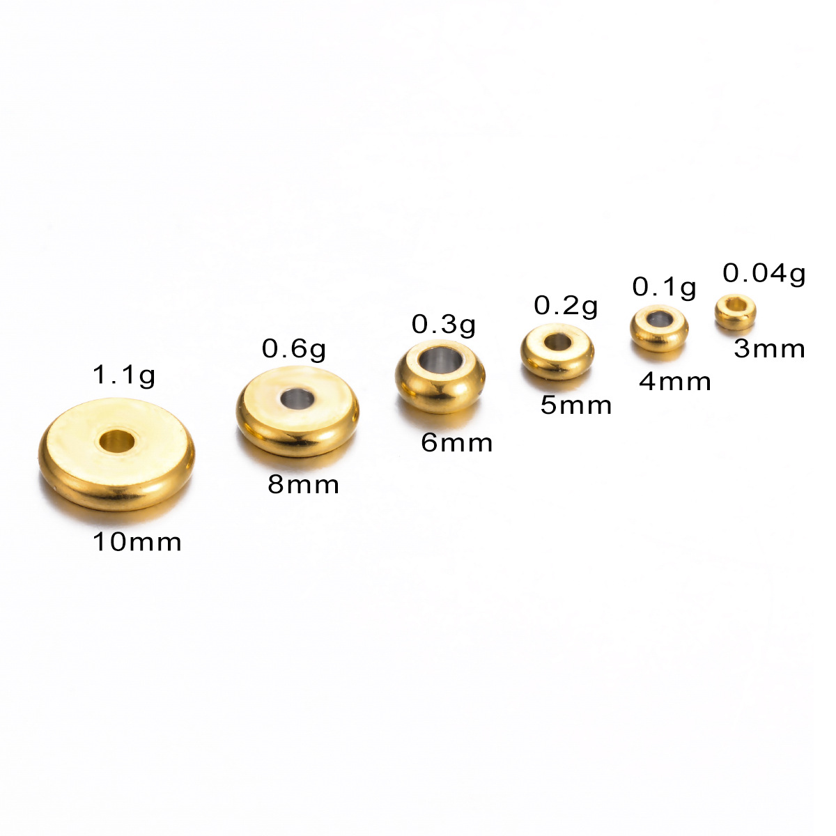 4g Weight PVD Coated Gold Plating Process 50 PCS/Package 304 Stainless Steel Solid Color DIY Jewelry Accessories Beads