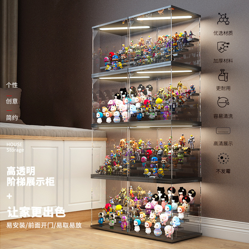 Caja de almacenamiento de rack de burbuja Caja de exhibición de acrílico mate caja de luz hecha a mano transparente de moda Lego estante de exhibición grande