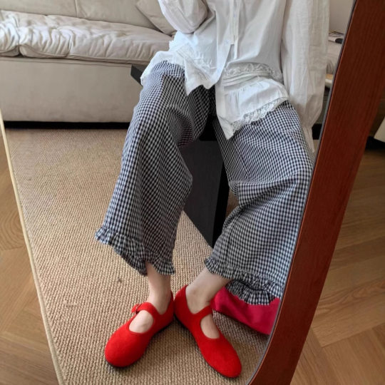 Summer Thin Plaid Pants for Pregnant Women Drawstring Waist Casual Pants Pregnant Women Retro Lazy Style Loose Cropped Straight Pants