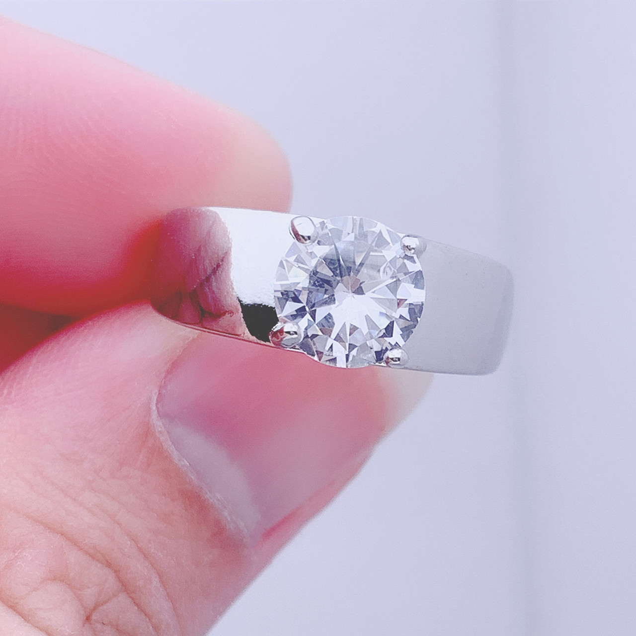 Ring Men's 2 Carat Moissanite Simple and Versatile Ins Style Engagement Trendy Men's Non-Fading Ring