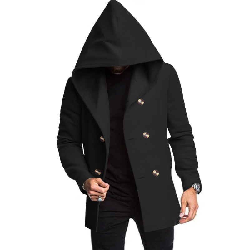 2024 New Men's Mid length Slim Fit Windbreaker Hooded Casual Solid Coat_voghion.com