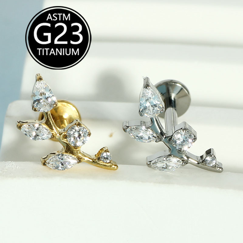 Silver pointed spike labret stud material detail