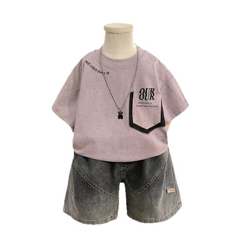 Children's Summer Suit 2025 New Stylish Short-Sleeve Work Pants Two-Piece Set Baby Summer Clothing Thin Clothes