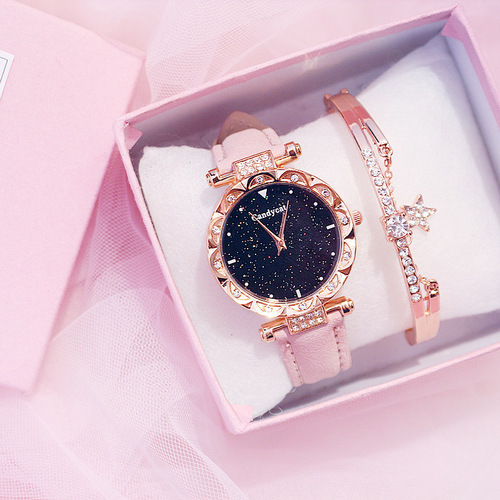 Internet celebrity starry sky watch women's fashion trend Korean version simple casual women's watch student two-piece gift watch