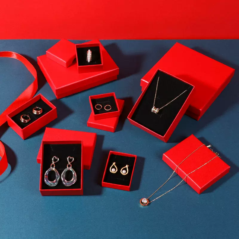 国潮正红色首饰盒  周生珠宝戒指 耳环盒 天地盖手镯黄金饰品盒子