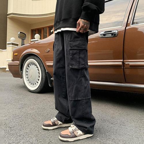 Men's Fall Work Pants Loose Trendy Retro Straight Leg Casual Pants Streetwear Brand Ins American Wide Leg Harem Long Pants