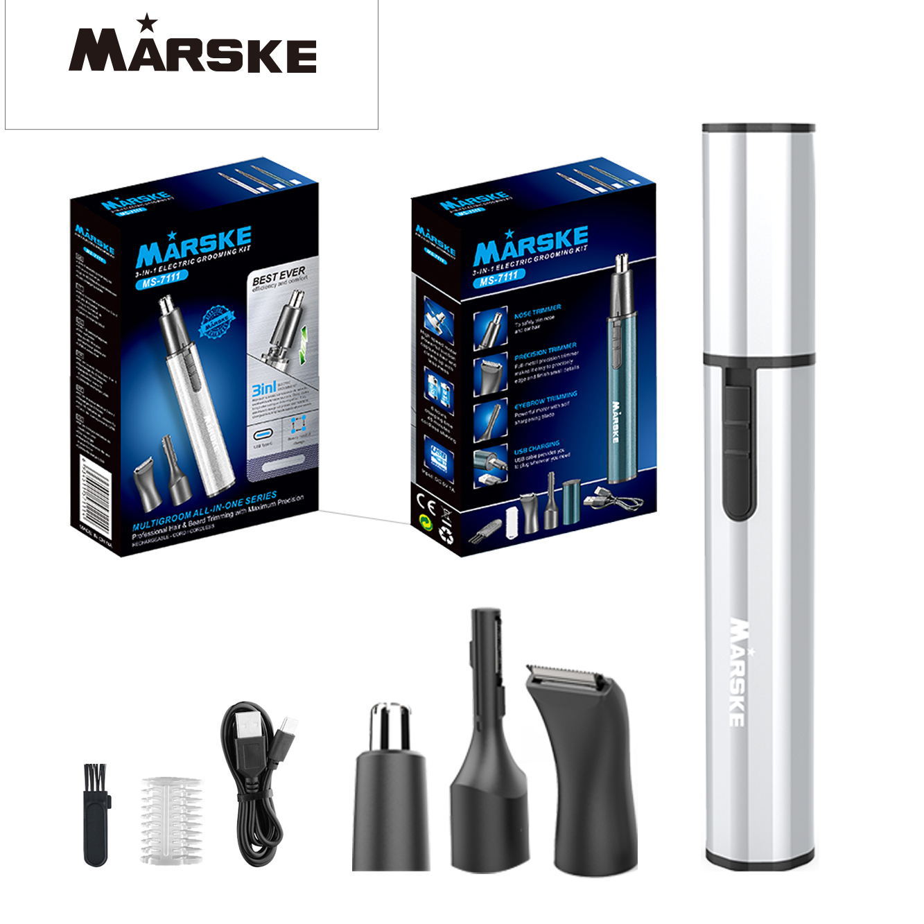 Tubo de aluminio metálico transfronterizo cortador de pelo de nariz eléctrico pintura para hornear recargable multifuncional reparador de pelo de afeitado de nariz dos en uno