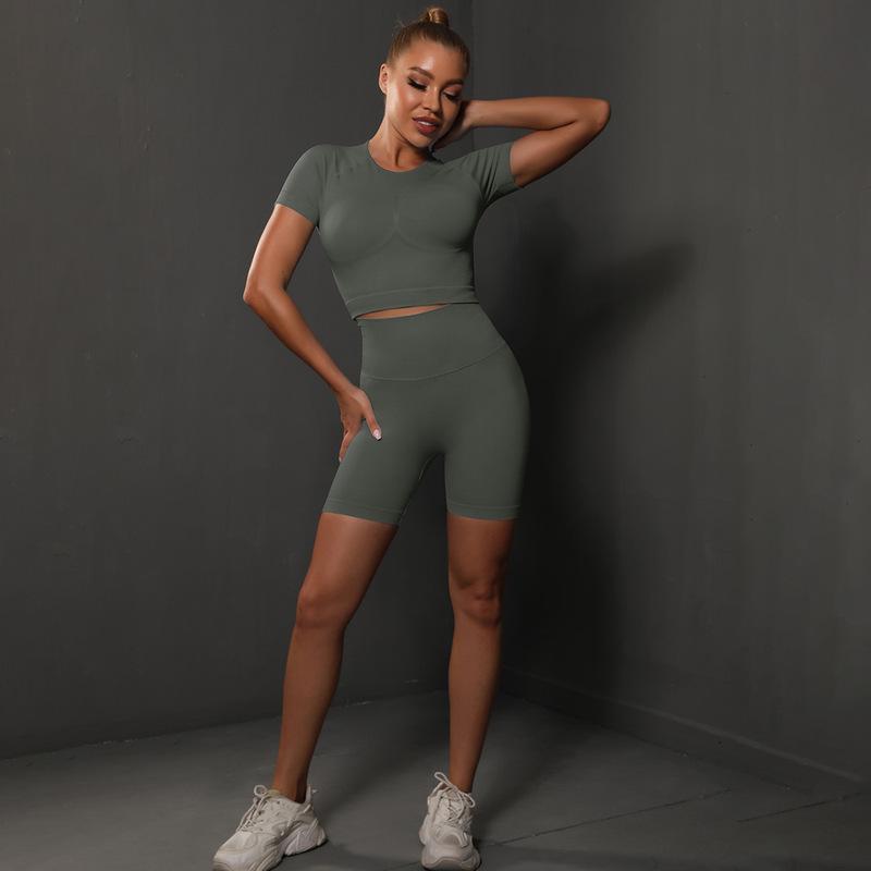 308g Weight Short Sleeve Sleeve Length Nylon, Nylon, Spandex Fabric Type Short Top Length Shorts Suits Pants Type Fitness, Yoga Occasion Round Neck Neckline Solid Color Pattern Sport Style Style Seamless Craft Sport Style Solid Color Nylon Nylon Spandex Round Neck Tracksuit Shorts Suits 50