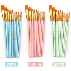 New 10-Piece Nylon Hair Paint Brushes Watercolor Brush Set Wholesale Pastel Three-Color Drawing Doodle Brush Set