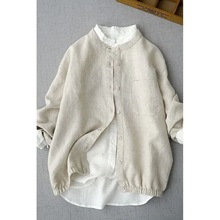 外贸尾单货清仓!日系复古棉麻长袖上衣衬衫女装下摆收口纯色外套
