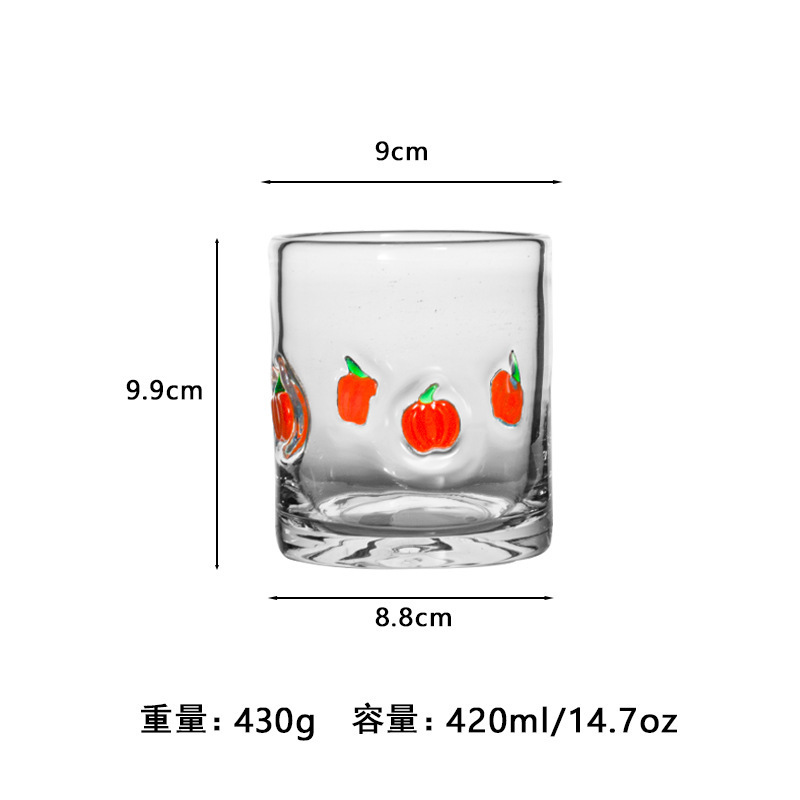 中古人工开口贴片水晶玻璃杯樱桃草莓压花贴片装饰饮品咖啡杯|undefined