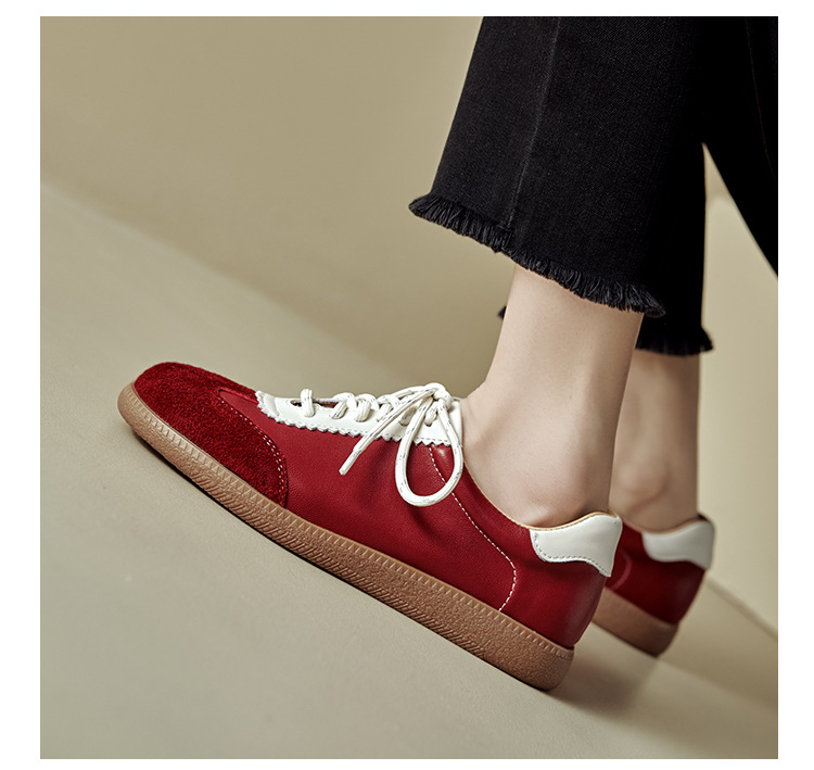 Giày sneaker nữ phối màu dây buộc đế phẳng phong cách thể thao — màu nâu chi tiết 11