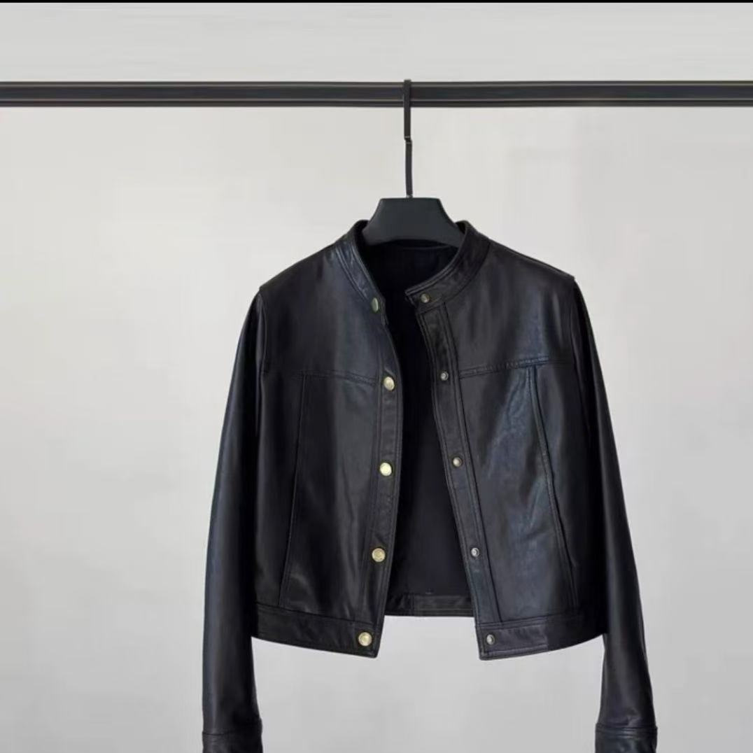 Haining Leather Jacket Women's Short Leather Jacket Motorcycle Leather Jacket Women's Black Brown with Tag