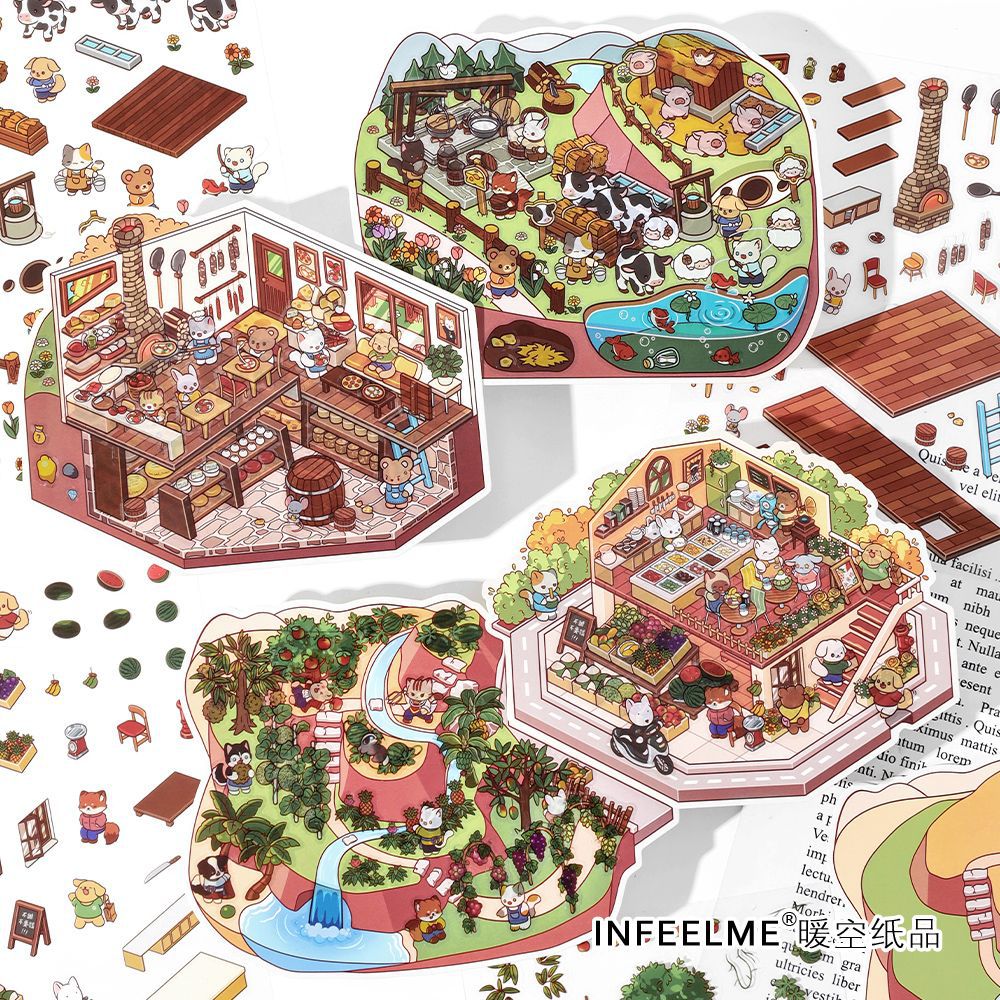 imfeelme3D estereoscópio paisajismo pegatinas en el mercado hoy en día la tercera serie de pegatinas de material decorativo de tela de mano