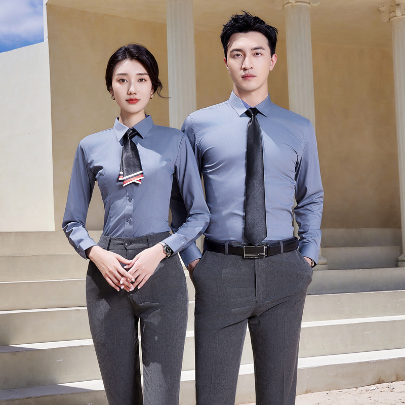 Work Clothes Office Property Bank Professional Shirt Business Men's White Short-sleeved Shirt Women's Summer Interview