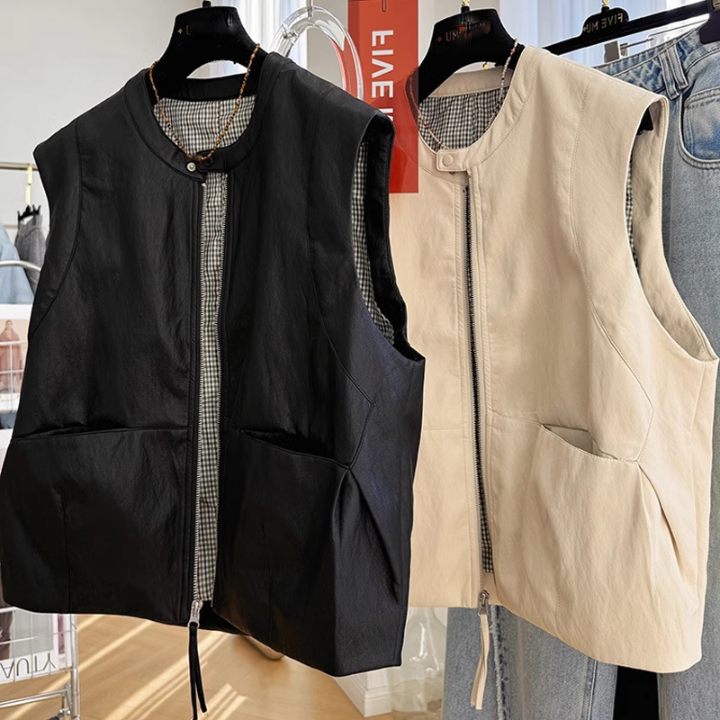 High-end Unique Chic pu Leather Vest Vest Jacket Women's 2025 Spring Sleeveless Waistband Leather Jacket Fashionable Outer Wear