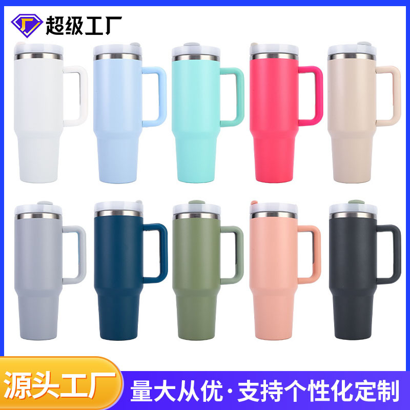 Fabricantes transfronterizos nueva 40oz taza de helado transfronterizo 304 de acero inoxidable termo taza con paja taza de coche con mango