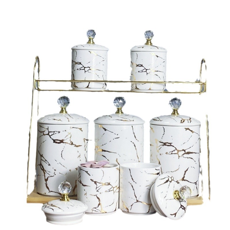 Tarro sellado de cerámica de suministro transfronterizo de cocina tarro traje de gran capacidad de almacenamiento de 7 piezas estante de almacenamiento de lujo