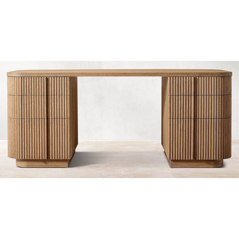 R/H American-Style Retro Solid Wood Desk, Original Modern Minimalist Vintage Office Desk, Home-Use Oak Writing Computer Desk