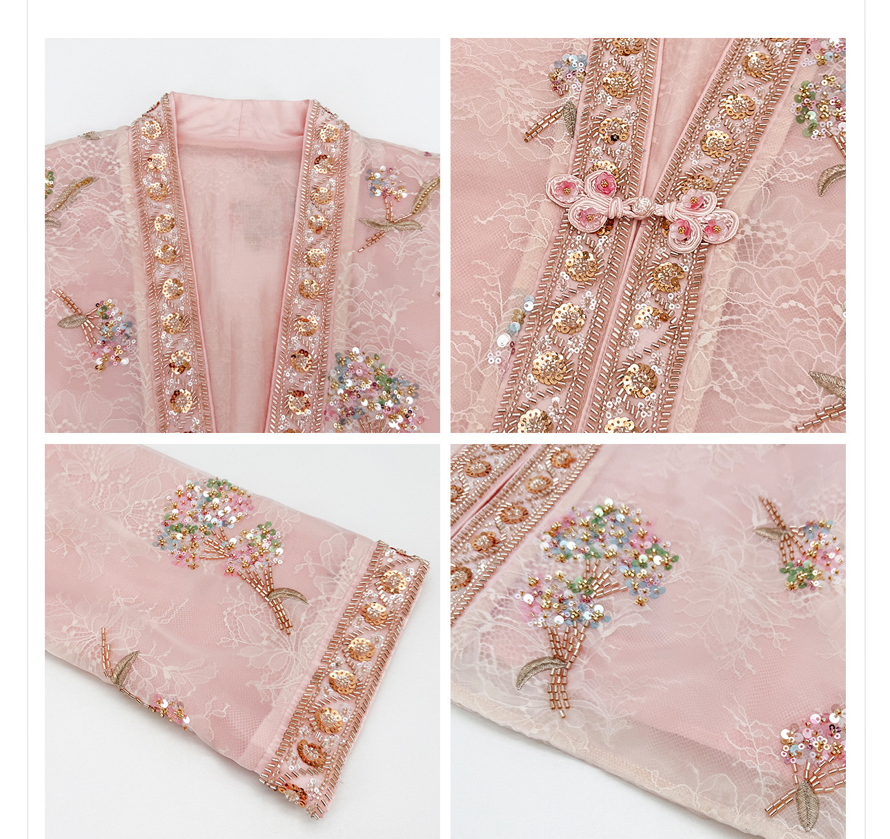 Bộ áo khoác thêu jacquard kết hợp đầm dây lụa phong cách Tân Trung thức — bộ đồ, đầm dây, Áo khoác màu hồng chi tiết 17