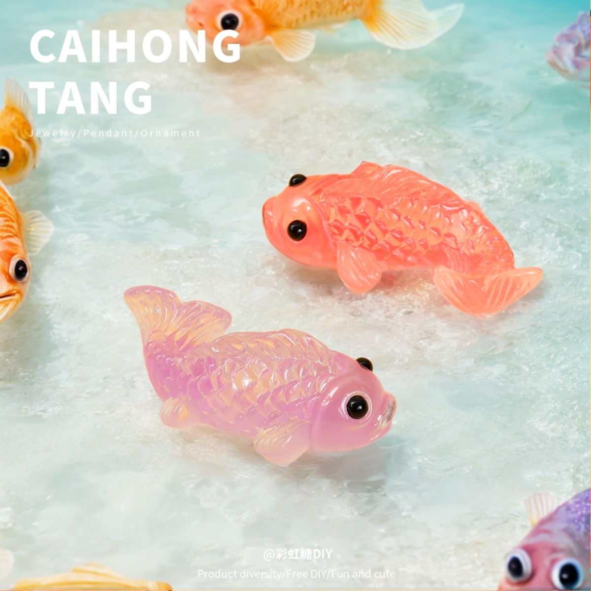 Simulación de resina miniatura carpa luminosa muñeca DIY accesorios de joyería creativo pinzas de pelo hechas a mano pegatinas de refrigerador caseras