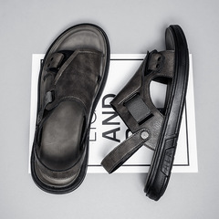 男士涼鞋真皮夏季牛皮沙灘鞋男款開車外穿防滑休閒兩用涼拖鞋