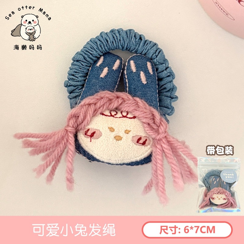 韩系甜美布艺娃娃发夹发绳可爱侧边碎发刘海夹高弹力马尾发圈发饰|undefined