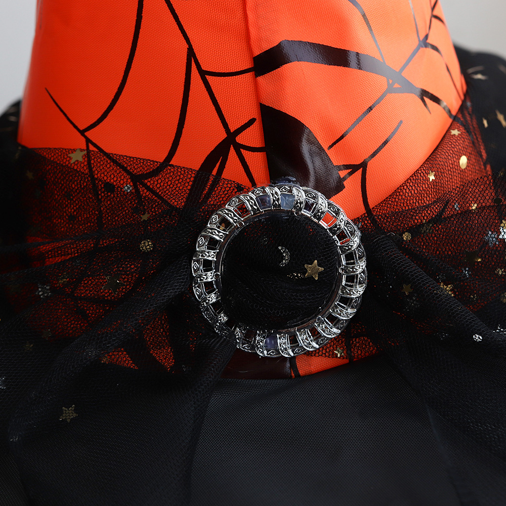 Sombrero de bruja de Halloween, velo de encaje, sombrero puntiagudo, maquillaje, accesorios de disfraces, sombreros, sombreros de malla, sombreros de brujo
