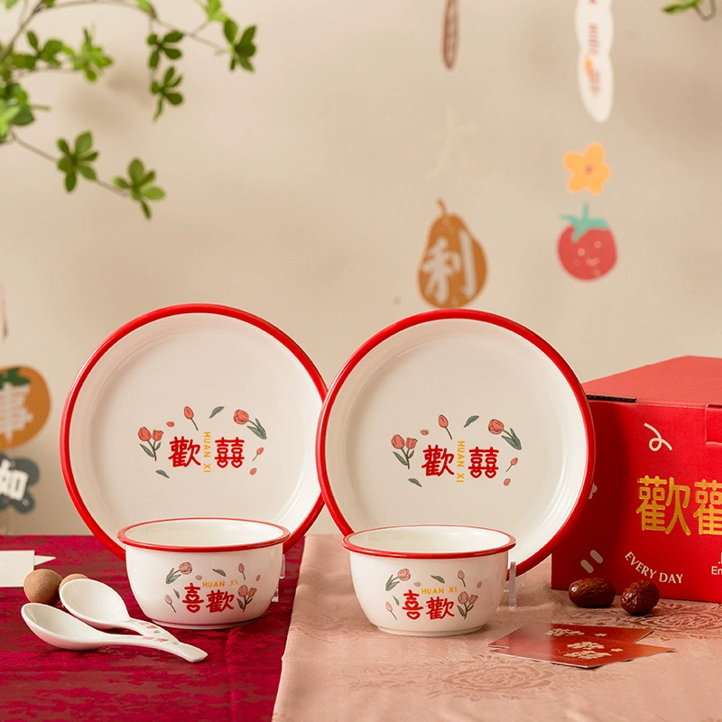 Ceramic tableware, red set, Birthday gift, Chinese style