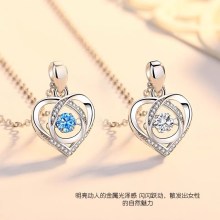 990纯银吊坠女项坠足银灵动吊坠跳动的心项链小清新仙女风网红款