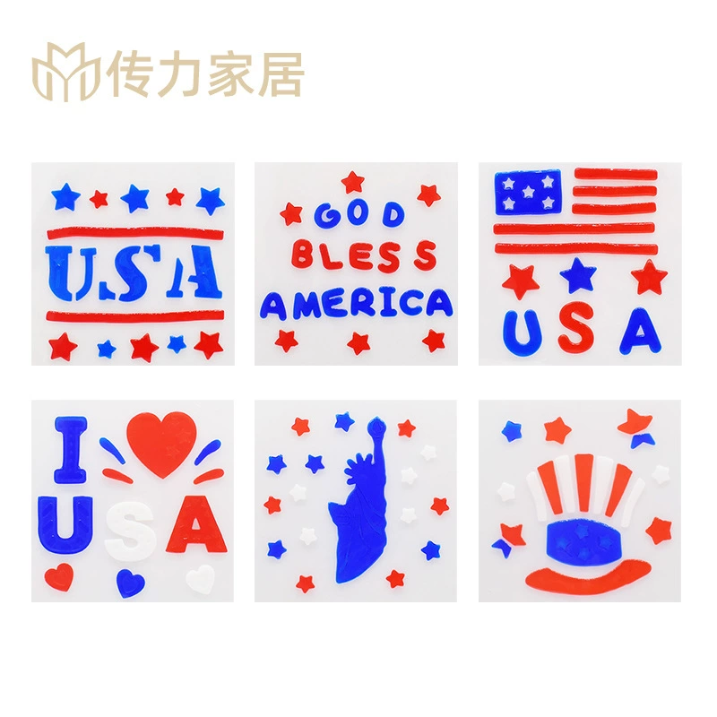 Декоративная наклейка желе наклейка патриотический фестиваль декоративные товары мягкий клей TPR патриотический фестиваль желе наклейка окна