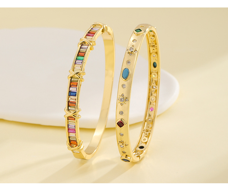 Fashion Square Gold Plated Brass Plating Inlay Zircon Bangle 1 Piece display picture 2