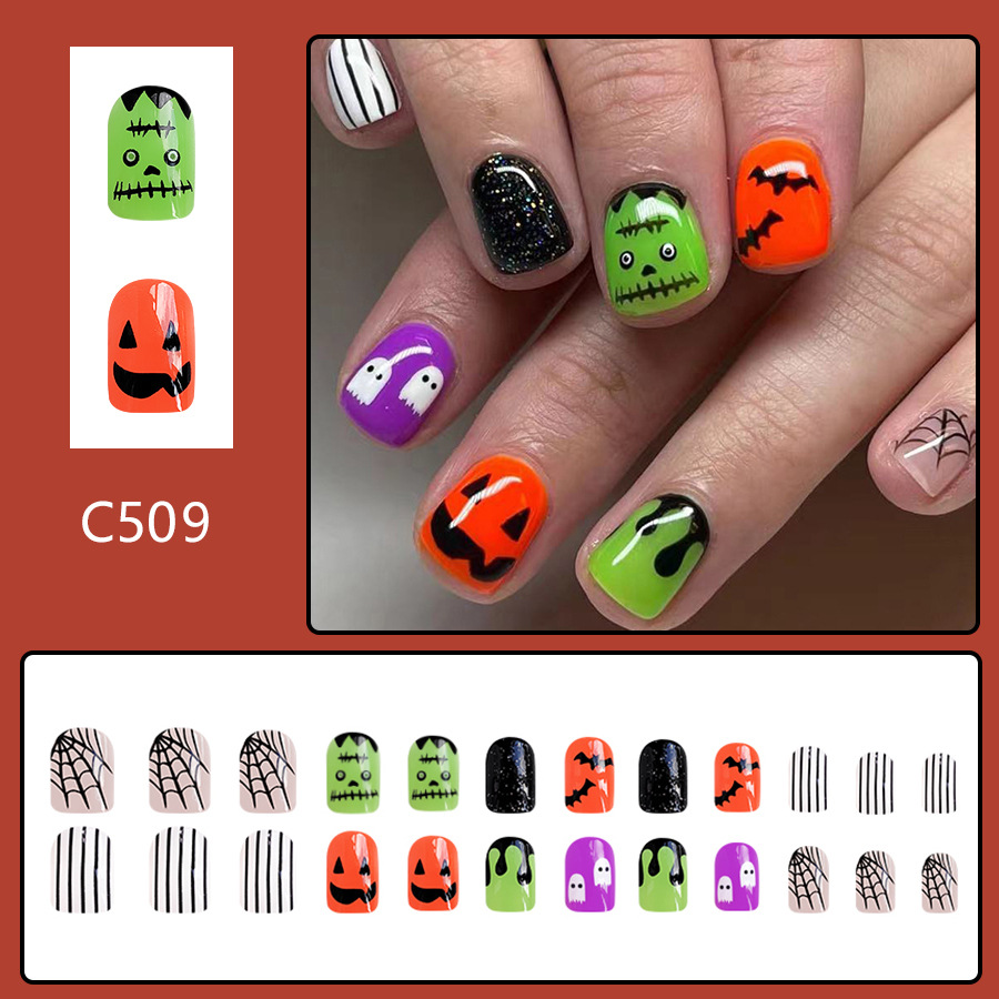 Short Glistening Face Shimmering Halloween Bat Ghost Cobweb Wear Nail Art Patch Sweet Cool Cute Ladies 24 Pieces_voghion.com