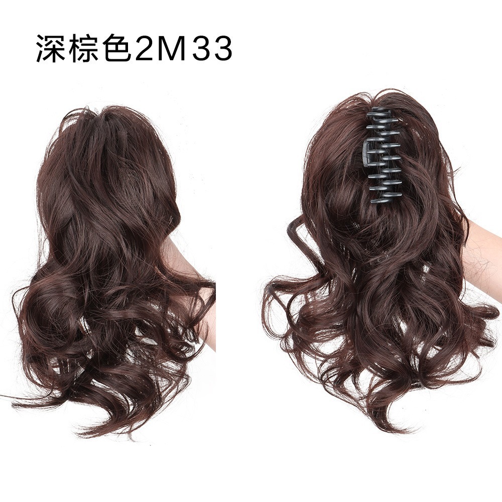 Cataratas de color europeo y americano medio rollo cola de caballo esponjoso tamaño natural clip de cabello alto cráneo clip de tiburón peluca cola de caballo