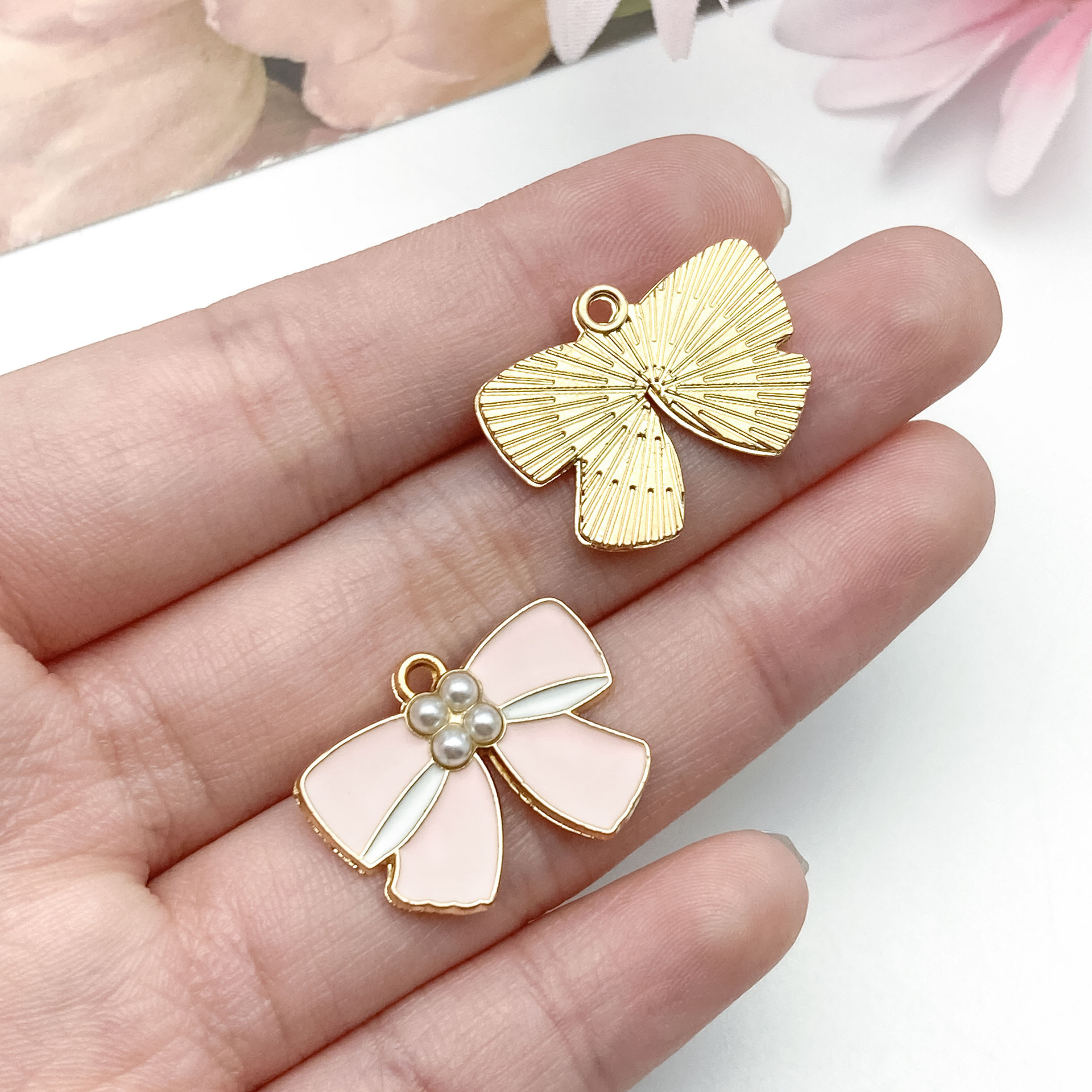 23157-XP-kc金粉色滴油锌合金珍珠蝴蝶结22&tim