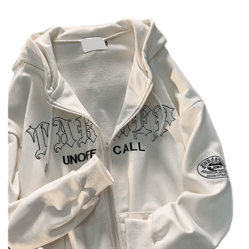 Abbigliamento da donna giacca cardigan in felpa casual allentata con tasca con cappuccio ricamata con lettera retrò_voghion.com