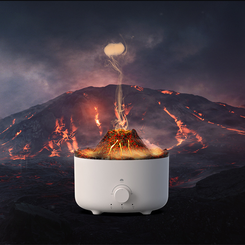 仿真火焰加湿器雨滴香薰机家用大容量智能火山喷雾雾化器批发|undefined