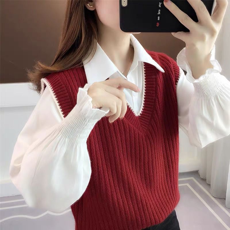 2023 new vest sweater women's shirt women's new knitwear spring and autumn loose Western style all-matching