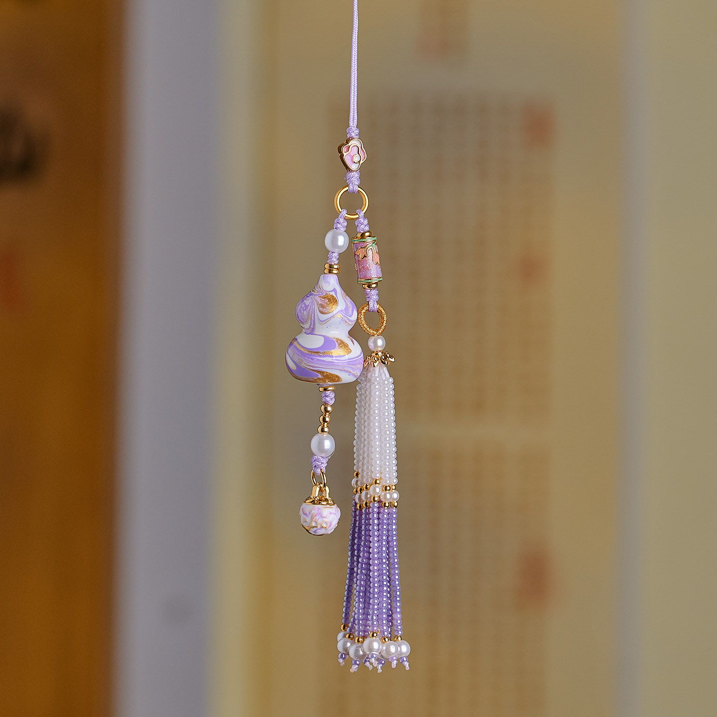 New Chinese-Style Lacquer Gourd Car Hanging Tassel Ornament Handmade Peace and Wealth Car Interior Decoration Ancient Style Bag Hanging