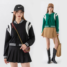 女士短款棒球服夹克开衫卫衣高腰瑜伽外套百搭休闲短款棒球服跨境