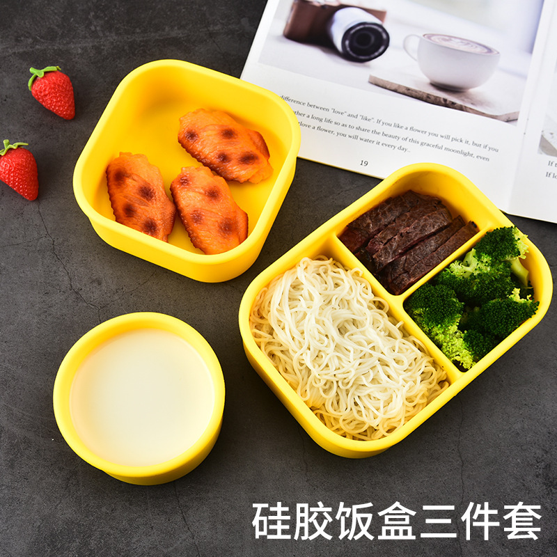 Fiambrera de silicona, bento de grado alimenticio, plato de almuerzo, horno microondas, comedor para niños de escuela primaria, lonchera para trabajadores de oficina