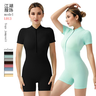 Cross-Border European and American Seamless Yoga Jumpsuit Zipper One-Piece Body Shaping Clothing for Women Body Shaping Tummy Control and Hip Lifting Yoga Clothing