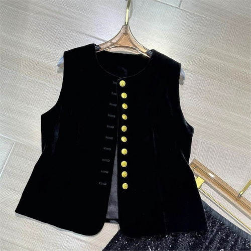 New Chinese velvet vest temperament retro China style female design all-match slimming sleeveless horse clip