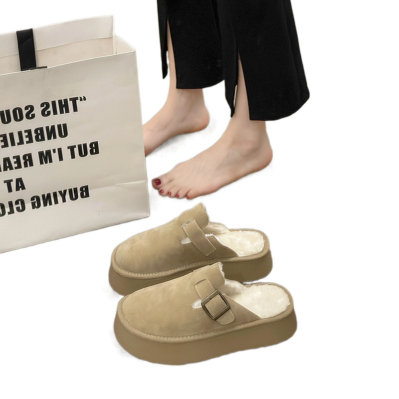 여성용 BIRKENSTOCK 신발 2024 새로운 가을, 겨울 두꺼운 밑창 플러스 벨벳 BIRKENSTOCK 하프 슬립 슬립 온 슬리퍼
