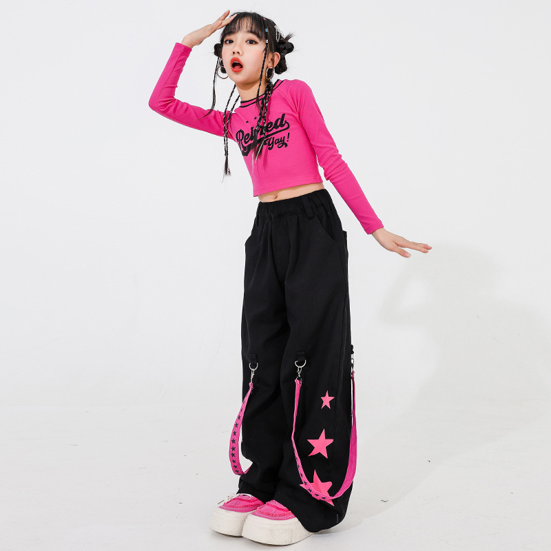 兒童爵士舞服裝炫酷甜美露臍上衣女童jazz舞蹈服女孩走秀潮服套裝