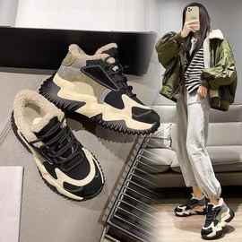 厚底老爹棉鞋女鞋2025新款加绒冬季加厚保暖叠穿休闲运动雪地