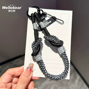 Short Woven Fashion Phone Lanyard with Beads for Chanel-Style Phone, Ccd Camera Accessory, Durable Phone Strap